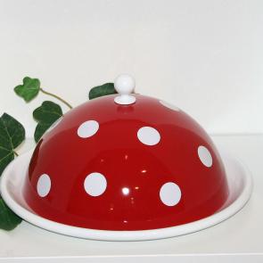 Käse oder Butterglocke in Emaille Fliegenpilzdekor