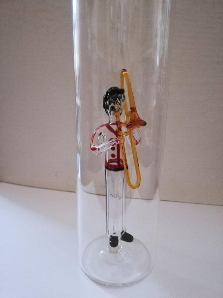 Glasflasche Geschenkflasche mit Sujet Zugposaunenspieler