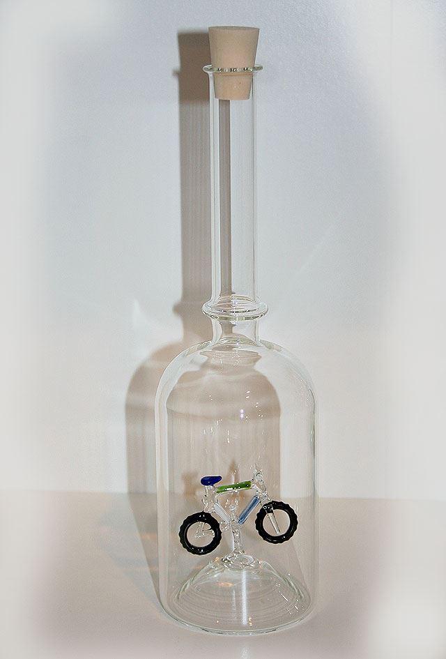 Glasflasche Geschenkflasche mit Sujet Bike Velo