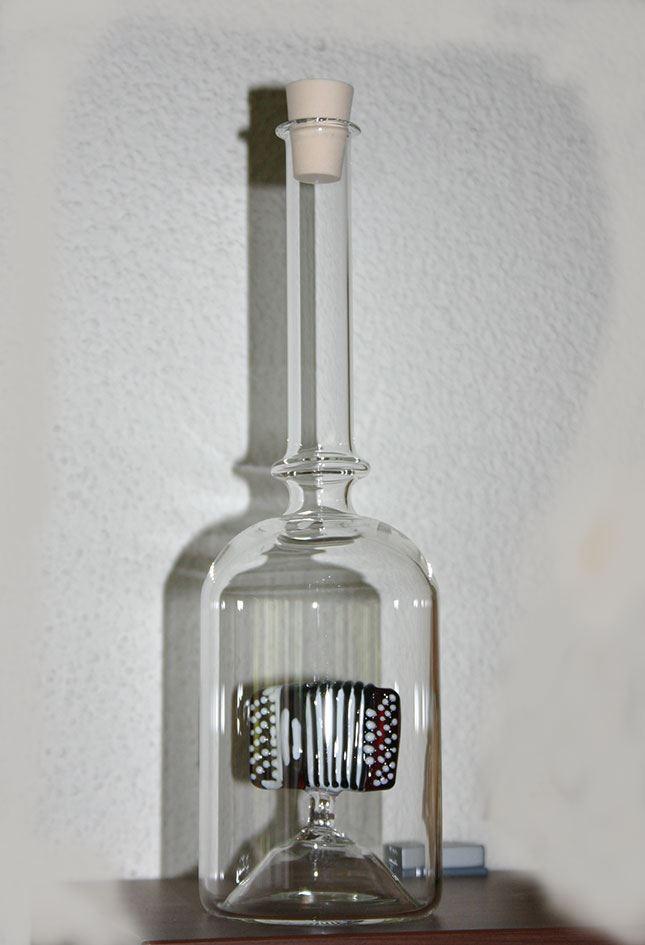 Glasflasche Geschenkflasche mit Sujet Handorgel