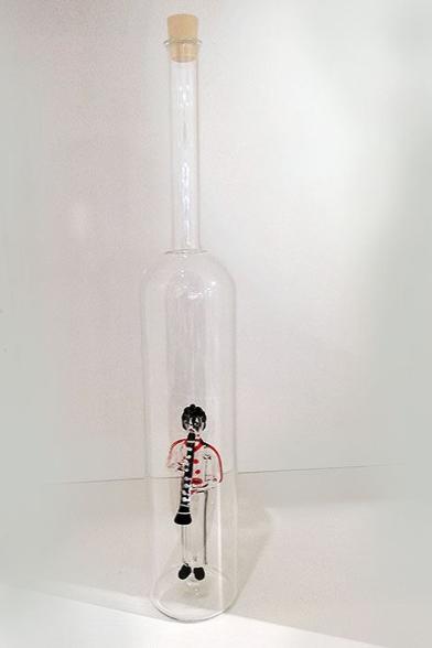 Glasflasche Geschenkflasche mit Sujet Klarinett Spieler