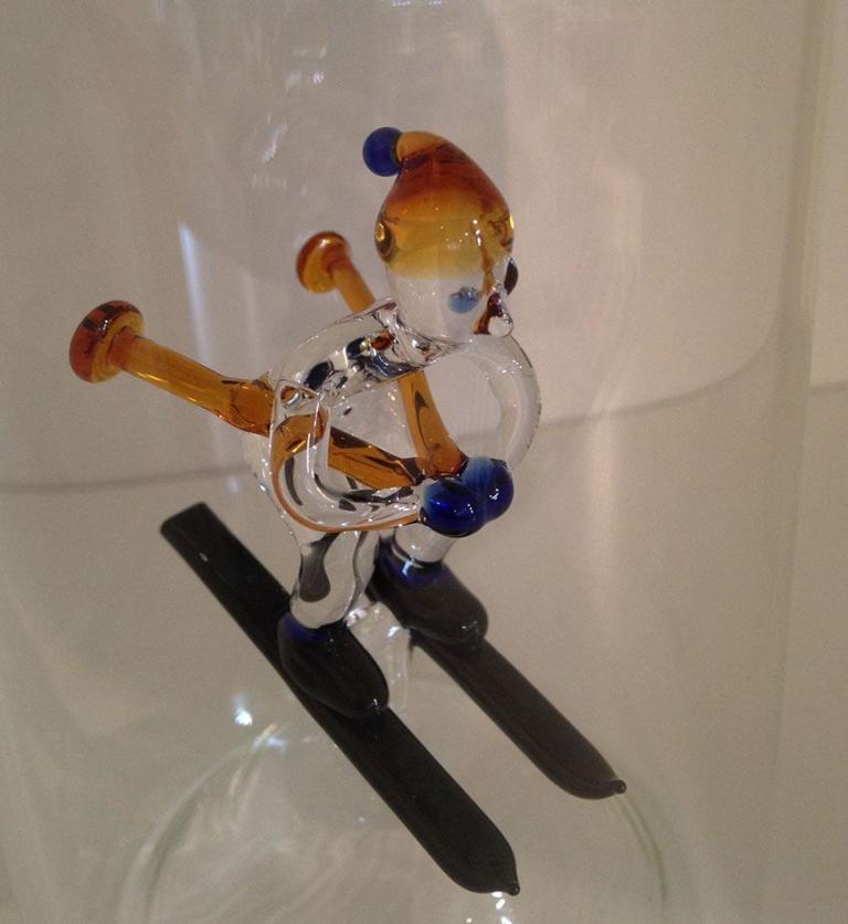 Glasflasche Geschenkflasche mit Sujet Skifahrer
