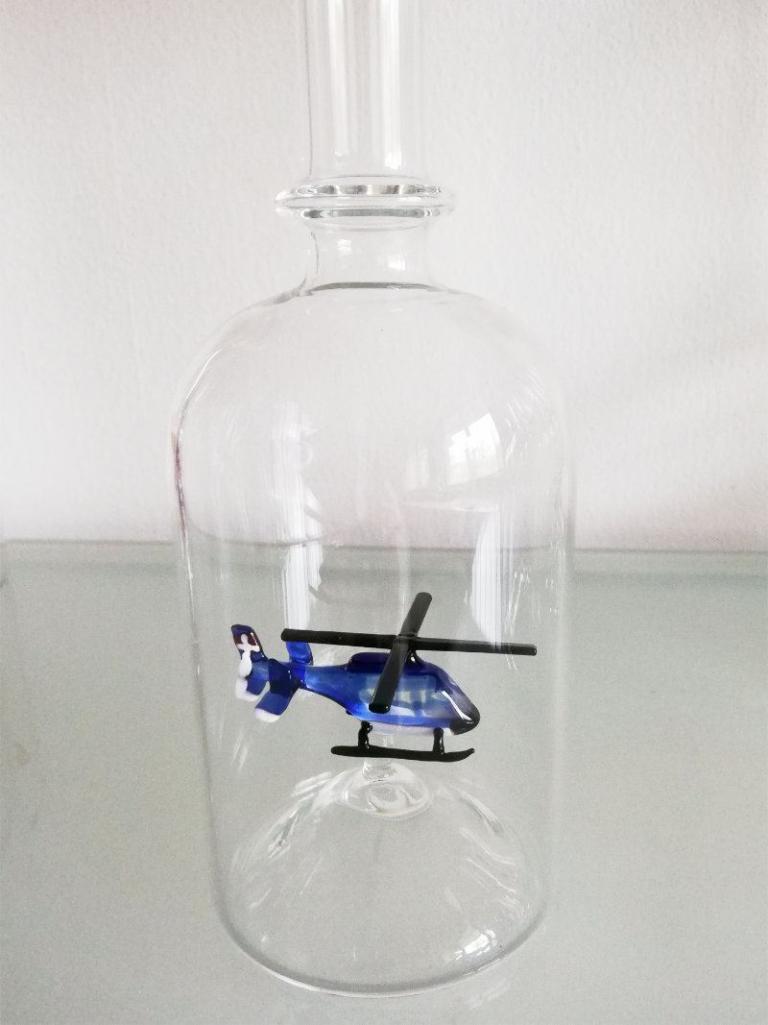 Glasflasche Geschenkflasche mit Sujet Helikopter 