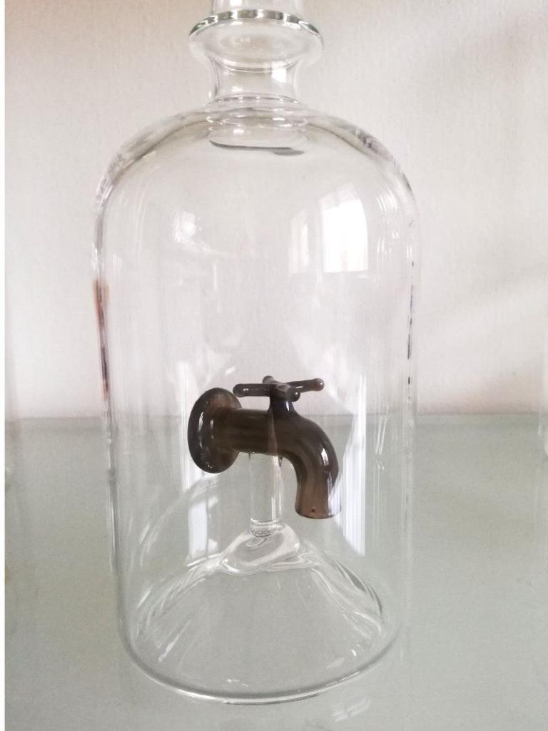 Glasflasche Geschenkflasche mit Sujet Sanitär / Hahnen