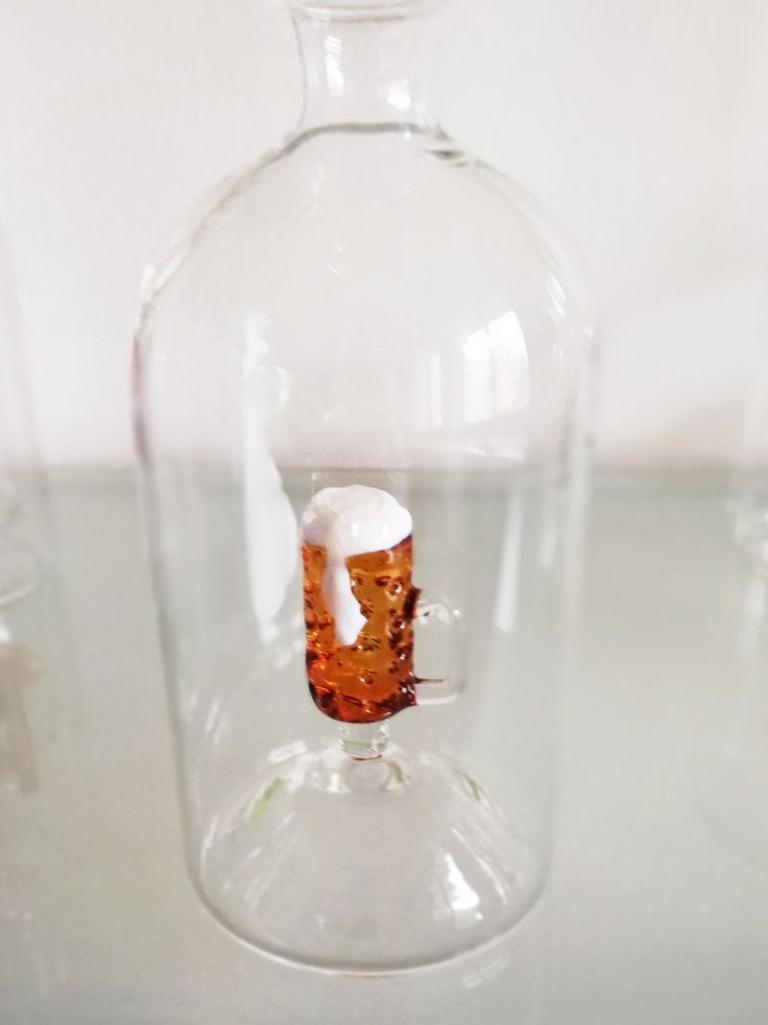 Glasflasche Geschenkflasche mit Sujet Bierkrug