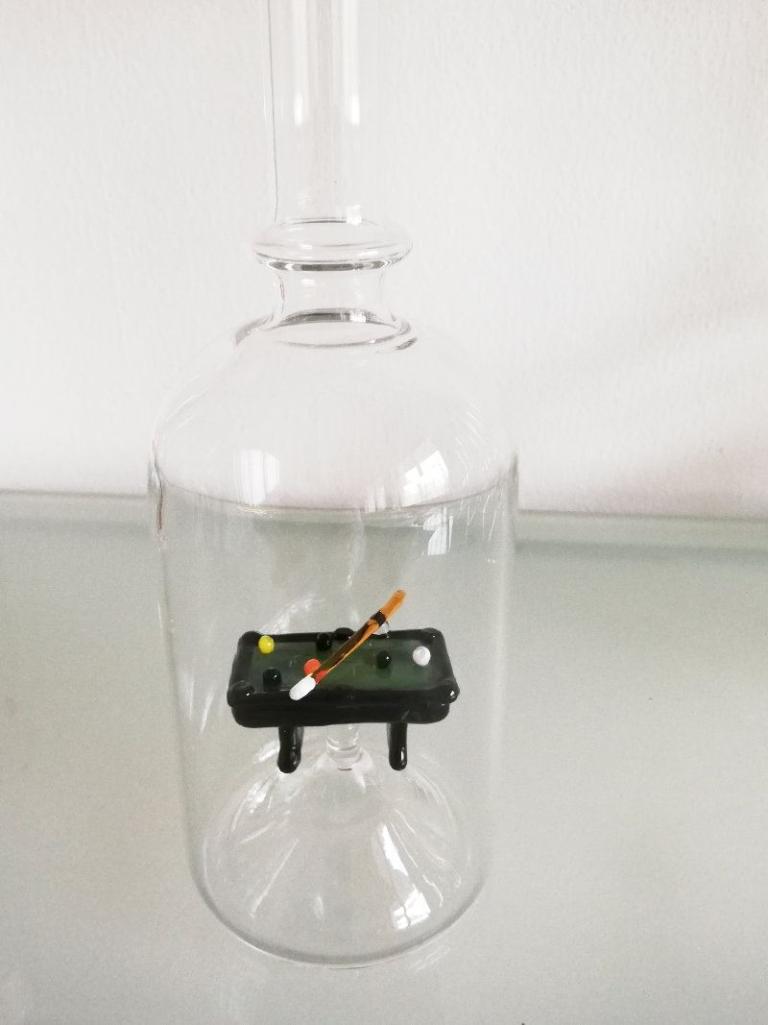 Glasflasche Geschenkflasche mit Sujet Billiardtisch