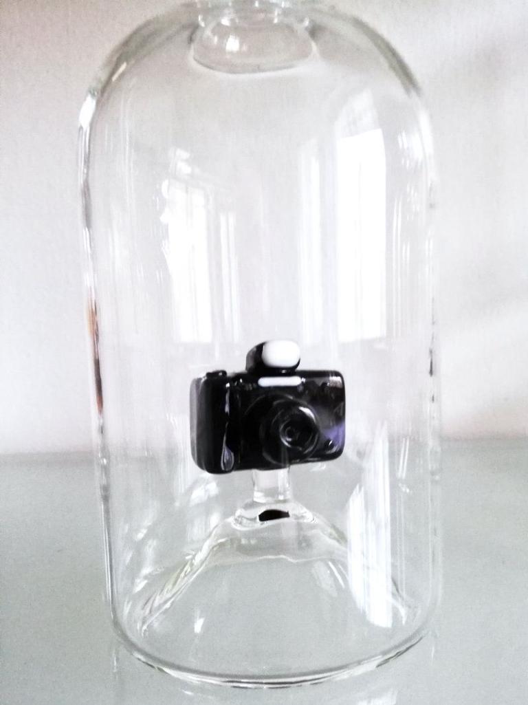 Glasflasche Geschenkflasche mit Sujet Fotoapparat