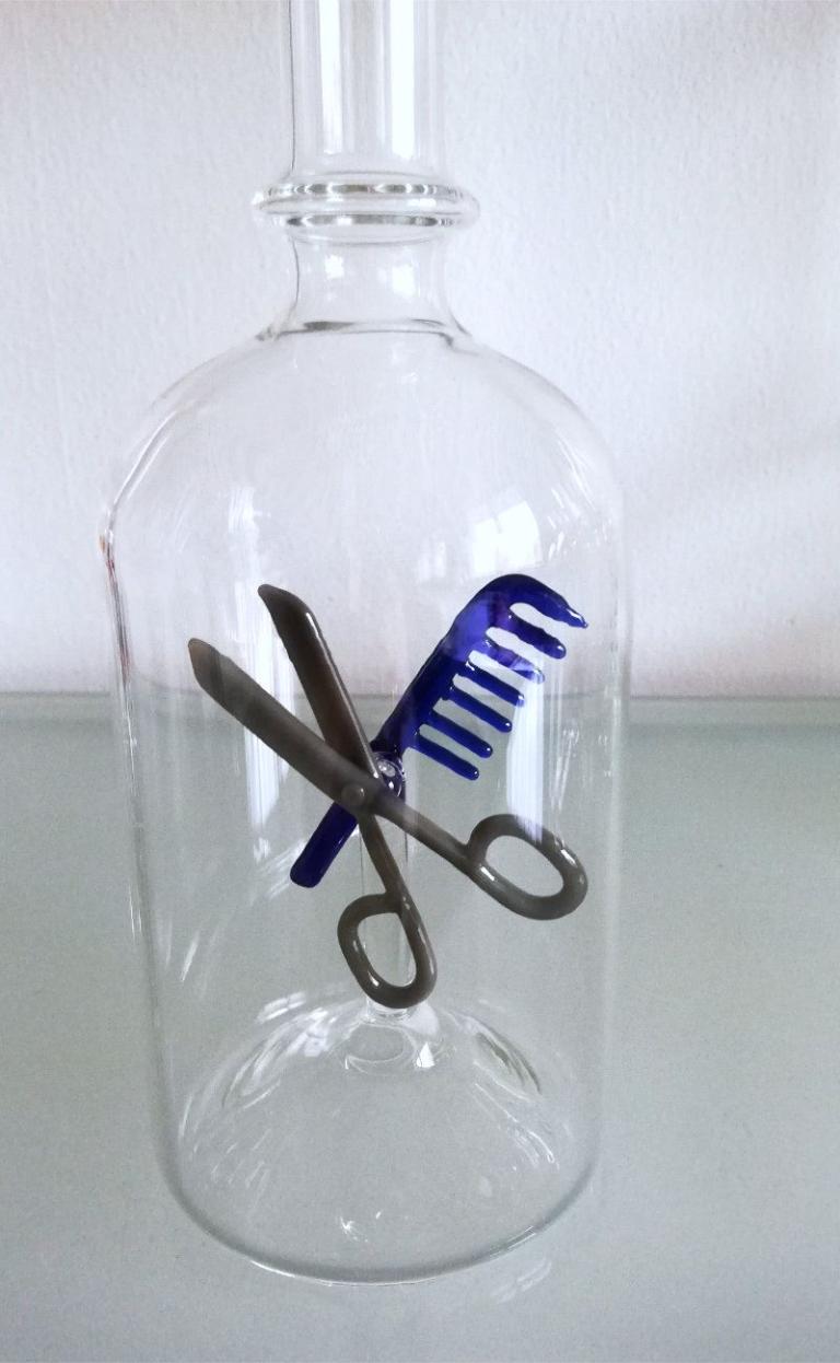 Glasflasche Geschenkflasche mit Sujet Coiffeur